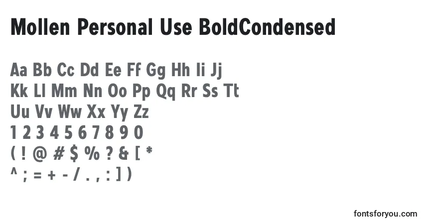 A fonte Mollen Personal Use BoldCondensed – alfabeto, números, caracteres especiais