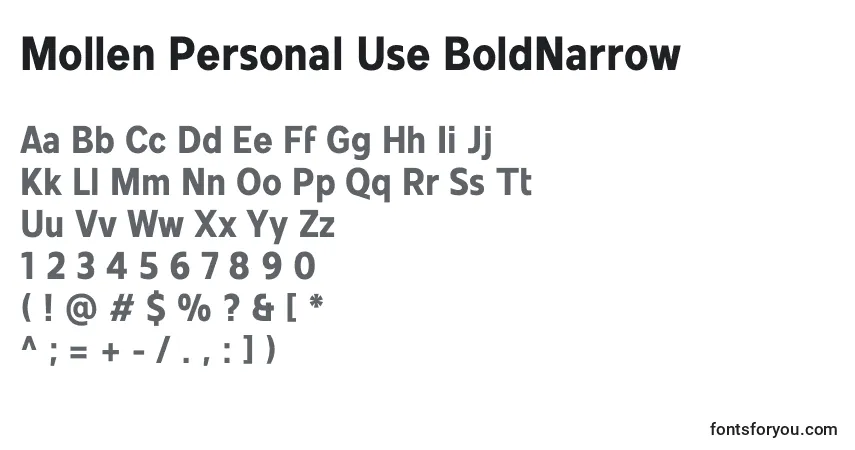A fonte Mollen Personal Use BoldNarrow – alfabeto, números, caracteres especiais