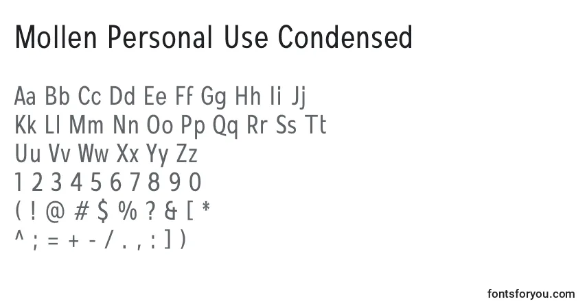 Schriftart Mollen Personal Use Condensed – Alphabet, Zahlen, spezielle Symbole