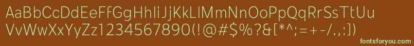 フォントMollen Personal Use LightNarrow – 緑色の文字が茶色の背景にあります。