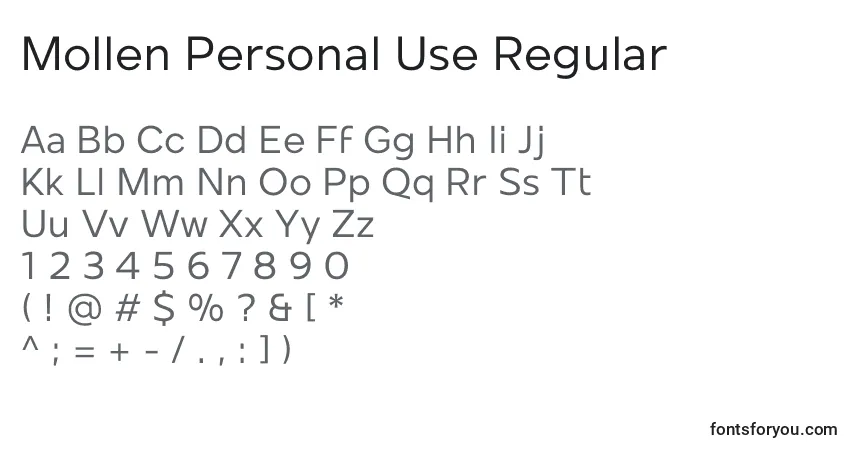 Schriftart Mollen Personal Use Regular – Alphabet, Zahlen, spezielle Symbole