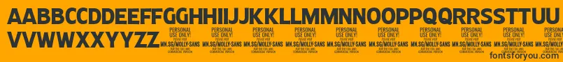 MollySansC Bo PERSONAL-fontti – mustat fontit oranssilla taustalla