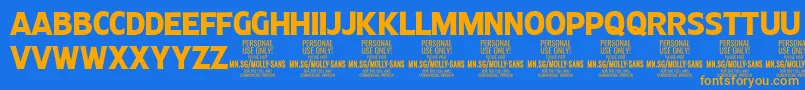 MollySansC Bo PERSONAL-Schriftart – Orangefarbene Schriften auf blauem Hintergrund