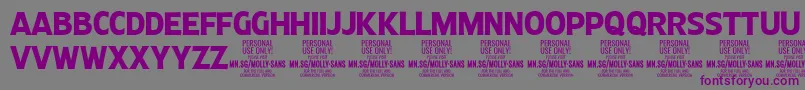 MollySansC Bo PERSONAL-fontti – violetit fontit harmaalla taustalla