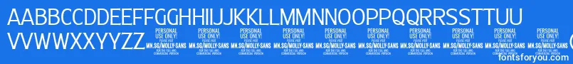 MollySansC Li PERSONAL-Schriftart – Weiße Schriften auf blauem Hintergrund