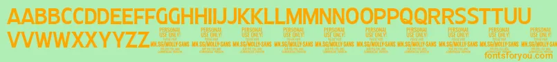 MollySansC Me PERSONAL-Schriftart – Orangefarbene Schriften auf grünem Hintergrund