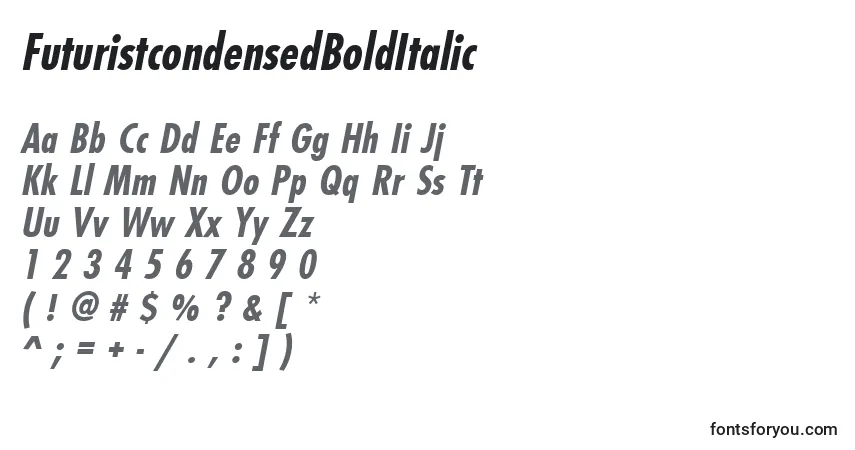 Шрифт FuturistcondensedBoldItalic – алфавит, цифры, специальные символы