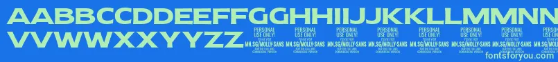 MollySansE Bo PERSONAL Font – Green Fonts on Blue Background