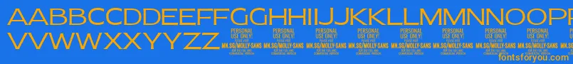 Fonte MollySansE Li PERSONAL – fontes laranjas em um fundo azul