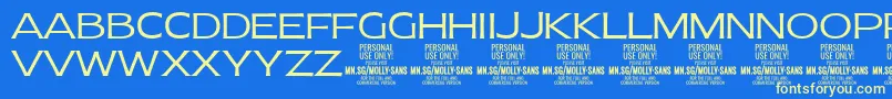 MollySansE Li PERSONAL-Schriftart – Gelbe Schriften auf blauem Hintergrund