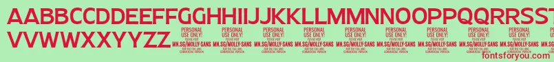 Fonte MollySansN Me PERSONAL – fontes vermelhas em um fundo verde