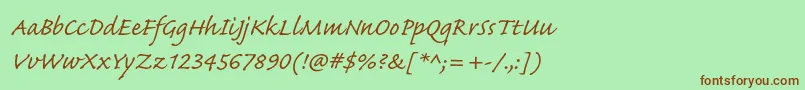 CaflischscriptproRegular-Schriftart – Braune Schriften auf grünem Hintergrund
