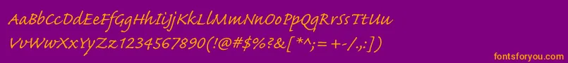 CaflischscriptproRegular-Schriftart – Orangefarbene Schriften auf violettem Hintergrund