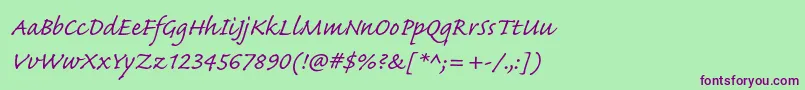CaflischscriptproRegular-Schriftart – Violette Schriften auf grünem Hintergrund
