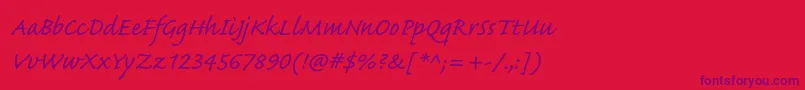Czcionka CaflischscriptproRegular – fioletowe czcionki na czerwonym tle