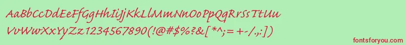 CaflischscriptproRegular-fontti – punaiset fontit vihreällä taustalla