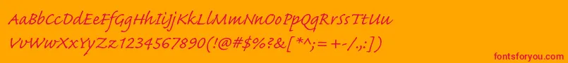 Czcionka CaflischscriptproRegular – czerwone czcionki na pomarańczowym tle