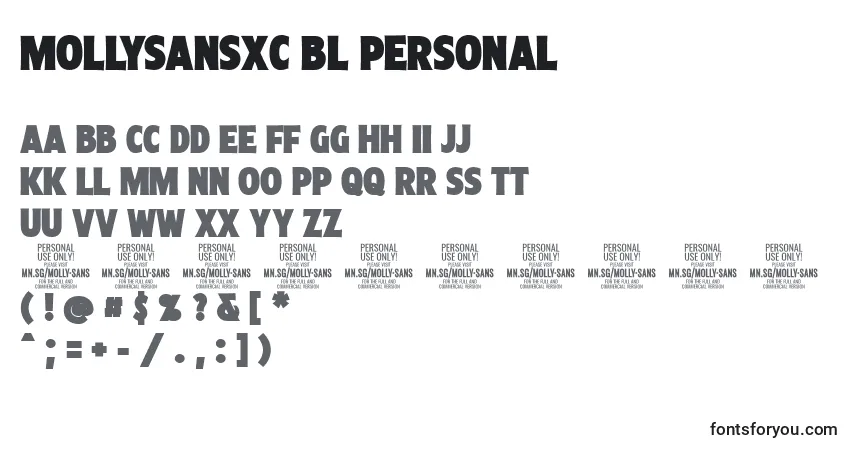 Шрифт MollySansXC Bl PERSONAL – алфавит, цифры, специальные символы
