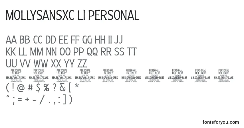 A fonte MollySansXC Li PERSONAL – alfabeto, números, caracteres especiais