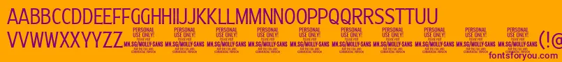 MollySansXC Li PERSONAL-Schriftart – Violette Schriften auf orangefarbenem Hintergrund