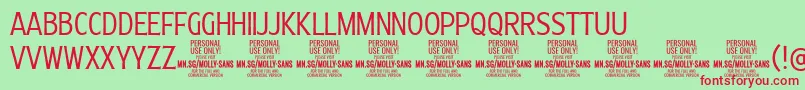 Шрифт MollySansXC Li PERSONAL – красные шрифты на зелёном фоне