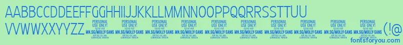 MollySansXC Th PERSONAL-Schriftart – Blaue Schriften auf grünem Hintergrund