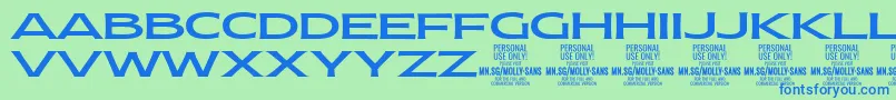 Czcionka MollySansXE Me PERSONAL – niebieskie czcionki na zielonym tle