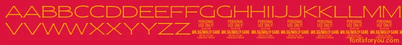 Fonte MollySansXE Th PERSONAL – fontes laranjas em um fundo vermelho