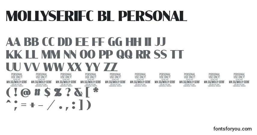 Czcionka MollySerifC Bl PERSONAL – alfabet, cyfry, specjalne znaki