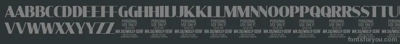 MollySerifC Bl PERSONAL-fontti – harmaat kirjasimet mustalla taustalla