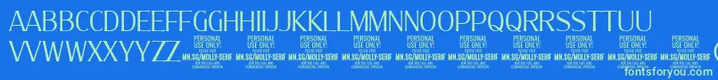 MollySerifC Li PERSONAL-Schriftart – Grüne Schriften auf blauem Hintergrund