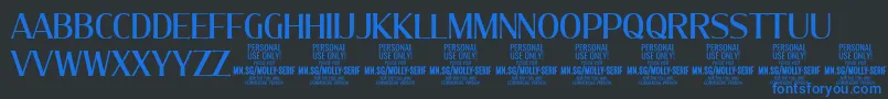 MollySerifC Me PERSONAL-Schriftart – Blaue Schriften auf schwarzem Hintergrund