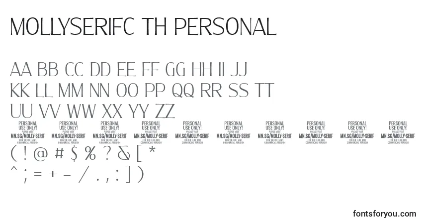 Czcionka MollySerifC Th PERSONAL – alfabet, cyfry, specjalne znaki