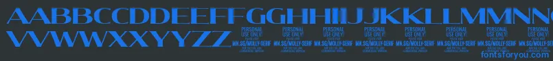 MollySerifE Bo PERSONAL-Schriftart – Blaue Schriften auf schwarzem Hintergrund
