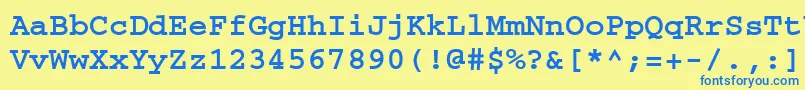 フォントCourierdoscttBold – 青い文字が黄色の背景にあります。