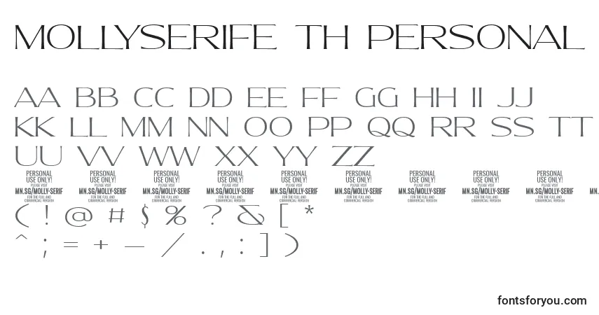 Czcionka MollySerifE Th PERSONAL – alfabet, cyfry, specjalne znaki