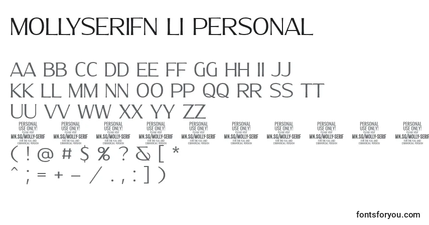 A fonte MollySerifN Li PERSONAL – alfabeto, números, caracteres especiais