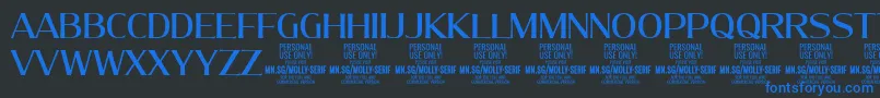 MollySerifN Me PERSONAL-Schriftart – Blaue Schriften auf schwarzem Hintergrund