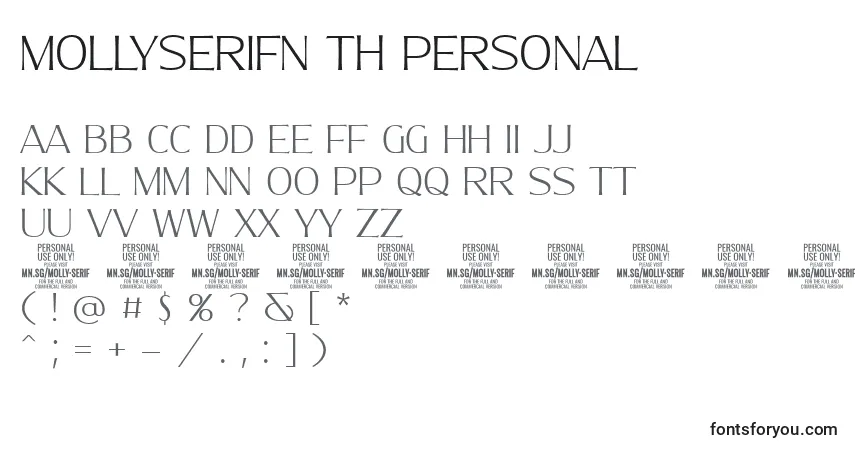 A fonte MollySerifN Th PERSONAL – alfabeto, números, caracteres especiais