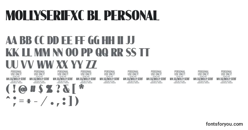 Schriftart MollySerifXC Bl PERSONAL – Alphabet, Zahlen, spezielle Symbole