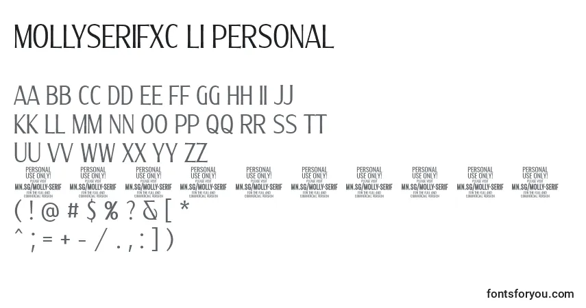 Czcionka MollySerifXC Li PERSONAL – alfabet, cyfry, specjalne znaki