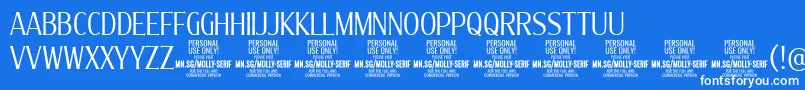 Weitere Informationen zur MollySerifXC Li PERSONAL-Schriftart MollySerifXC Li PERSONAL-Schriftart – Weiße Schriften auf blauem Hintergrund