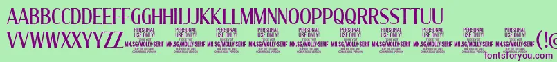 MollySerifXC Me PERSONAL Font – Purple Fonts on Green Background