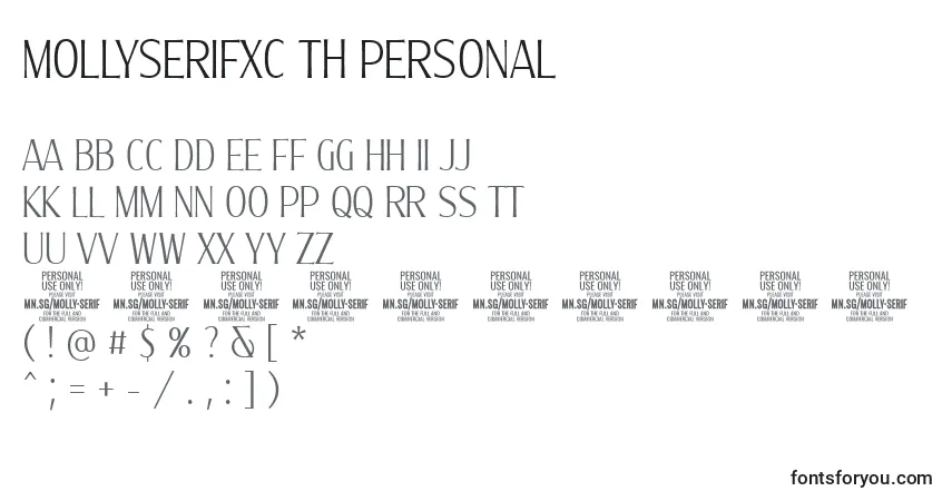 Czcionka MollySerifXC Th PERSONAL – alfabet, cyfry, specjalne znaki