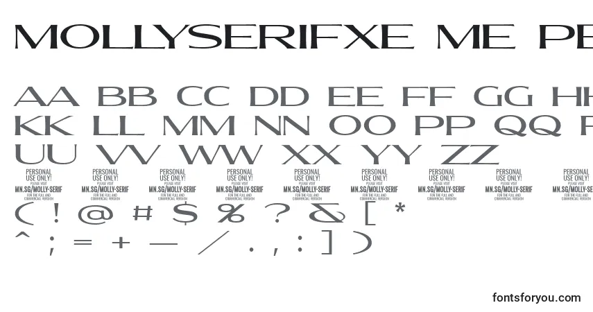 Czcionka MollySerifXE Me PERSONAL – alfabet, cyfry, specjalne znaki