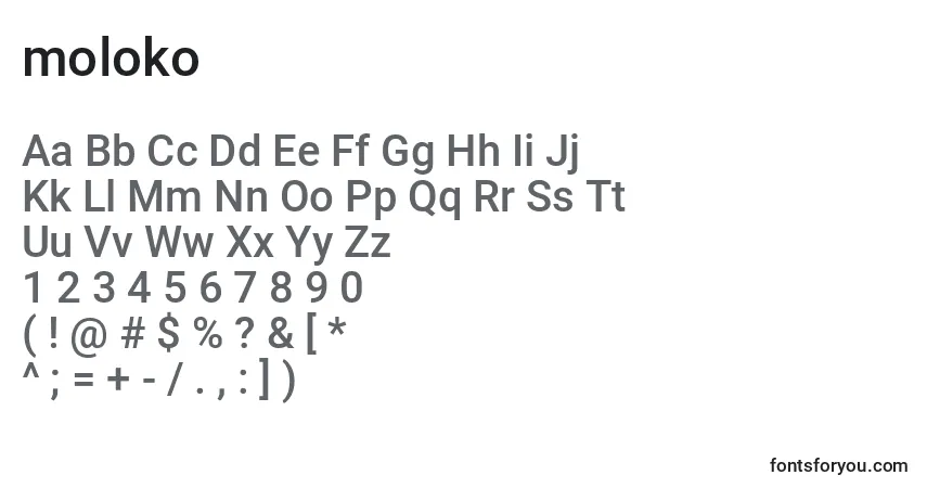 Moloko (134727)-fontti – aakkoset, numerot, erikoismerkit