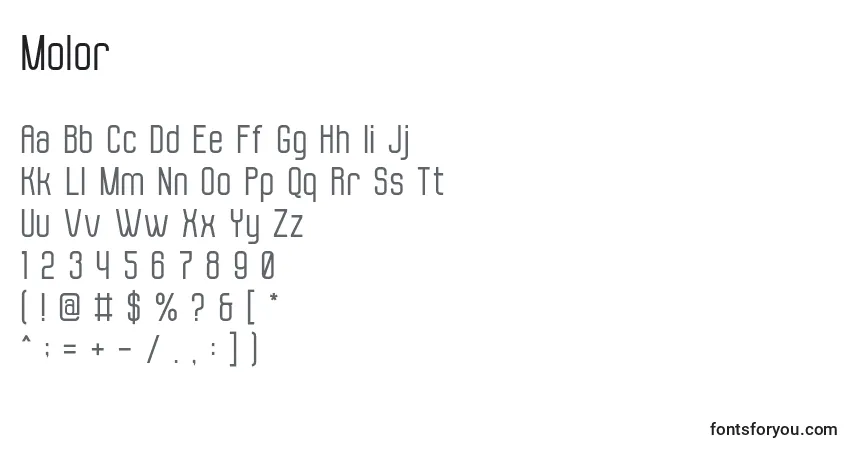 Czcionka Molor – alfabet, cyfry, specjalne znaki