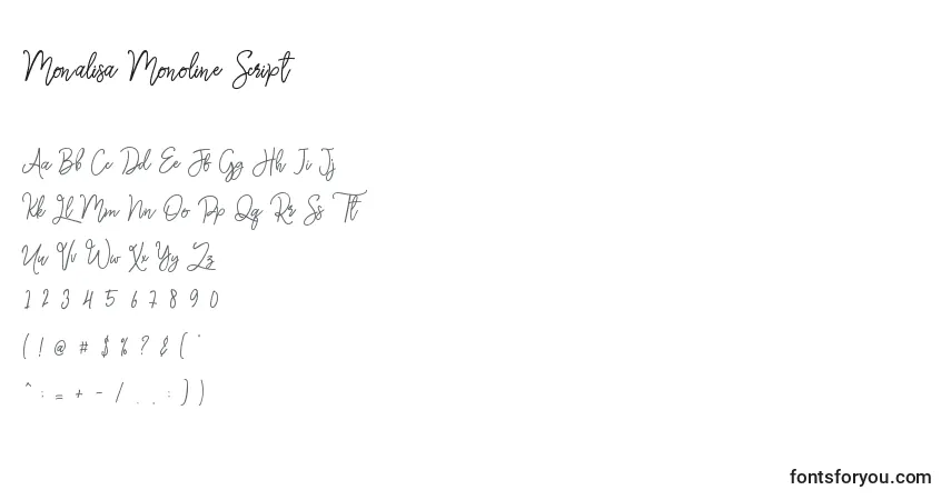 Шрифт Monalisa Monoline Script – алфавит, цифры, специальные символы