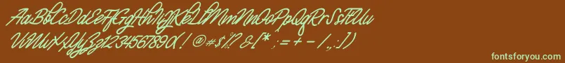 フォントMonalisa Script Demo – 緑色の文字が茶色の背景にあります。