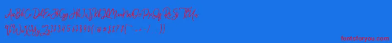 Monalisa Script-Schriftart – Rote Schriften auf blauem Hintergrund